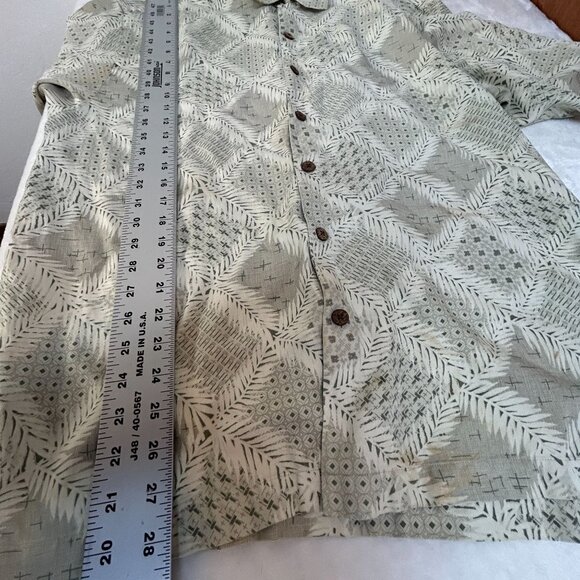 Tommy Bahama Mens Beige Button-Up Shirt 100% Silk Short Sleeve Leaf Print Large - Picture 8 of 11